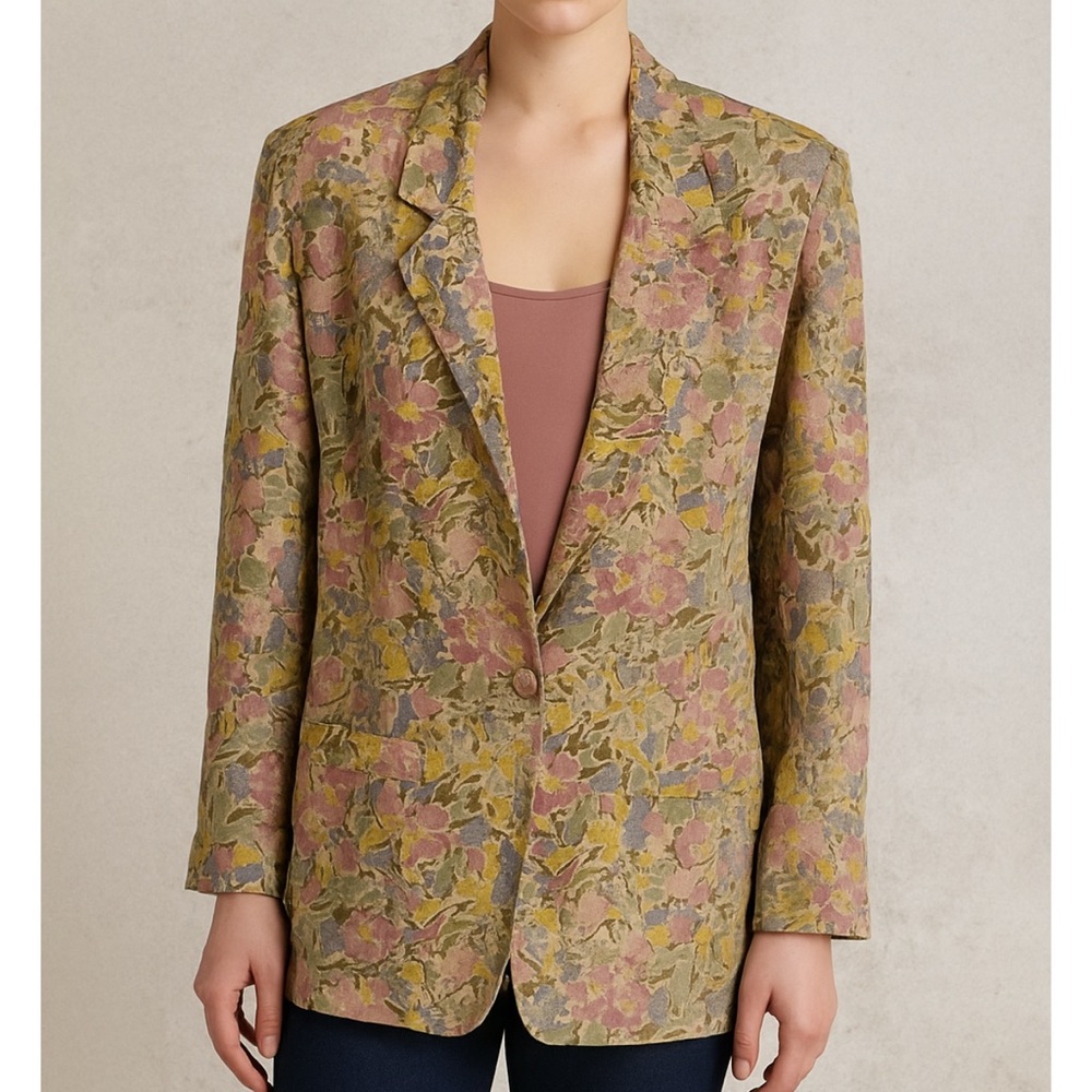 Vintage‎ Deadstock Neutral Floral Blazer Lightweight Impressions Small